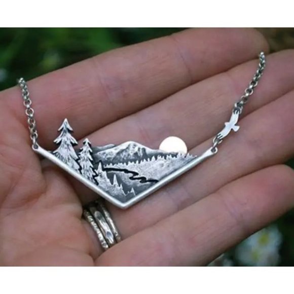 Hand Crafted Jewelry - Mountain Sunset Sunrise Pendant Necklace